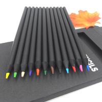 12 Pcs/Set Black wood Color Pencil Packaging 12 Different Colours Colored Pencils Drawing For Children Stationary High Quality Drawing Drafting