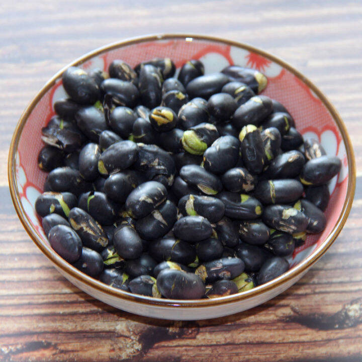 New fried black beans cooked green core black beans and soybeans ready