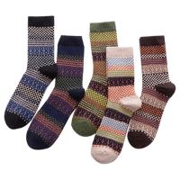 5 Pairs Fashion Warm Soft Mens Retro Wool Socks Christmas Colorful