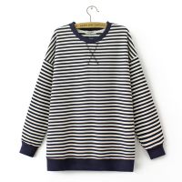 【มีไซส์ใหญ่】Plus Size XL-4XL Womens Striped Spring Autumn Sweatshirts Oversized A-line Female Pullovers Large Size Fashion Outerwear