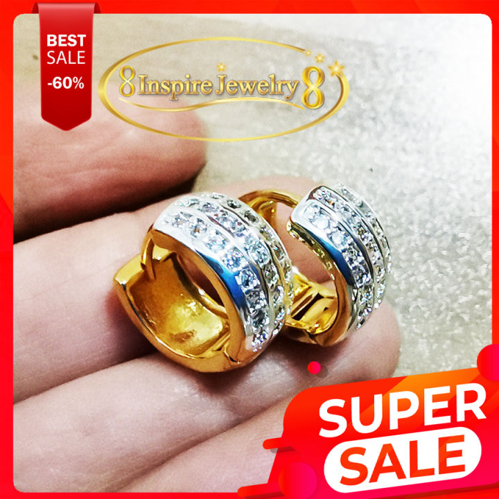 inspire-jewelry-ต่างหูห่วงฝังเพชรสวิสเกรด-aaa-เรียงแถว-หุ้มทองคำ18kสวยหรู-งานแฟชั่นอินเทรนระดับแนวหน้า