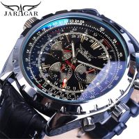 jaragar Style Mens Fashion Casual Mechanical Multifunctional Blue Glass Automatic Mechanical Watch 【QYUE】