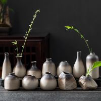 Mini Ceramic Vase Japanese Ceramic Flowerware Tea Table Vase Rough Pottery Zen Chinese Copper Coin Grass Home Decoration