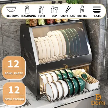 Kitchen sink shelf Dish drain rack with cabinet door Storage Adjustable  dustproof bowl and plate kitchen