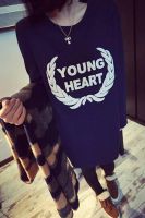 Hot !!! เสื้อกันหนาวแฟชั่น แขนยาว บุกันหนาว ลาย young heart สีกรมท่า 2357