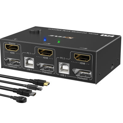 Winstong HDMI KVM Switch 2 In 2 Out Dual Monitor UHD 4K 60Hz สำหรับ2คอมพิวเตอร์แชร์สเตอริโอเสียง Hotkey Switching Monitor Switcher Splitter กล่อง