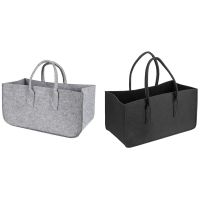 2x Fireplace Wood Felt Bag Basket Magazine Rack Firewood Pocket,Felt Foldable Firewood Holder Basket Black &amp; Gray