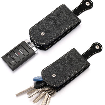 【CW】Car Key Holder Case Buckle Genuine Leather Key Housekeeper Wallet Women Trinket EDC Keychain Organizer Pouch Pull-Style Cover