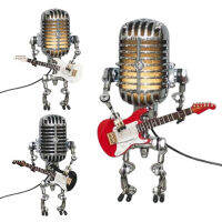 โคมไฟตั้งโต๊ะ USB Retro MICROPHONE ROBOT พร้อม GUITAR Metal Figurines Home Decor