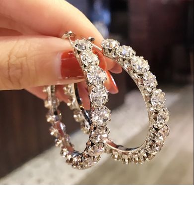 【YP】 Luxury Female Big Round Hoop Earrings Fashion Gold Color Wedding Stone