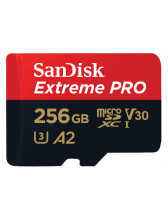 SanDisk Extreme Pro microSDXC, SQXCD 256GB, V30, U3, C10, A2, UHS-I, 200MB/s R, 140MB/s W, 4x6, SD adaptor, Lifetime Limited ME6-000958