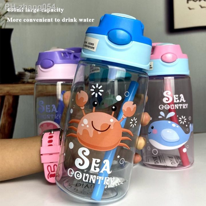 480ML Kids Water Cup Water Bottle Cartoon Patterns Print Water Cup with  Straw Outdoor Portable Children's Cups