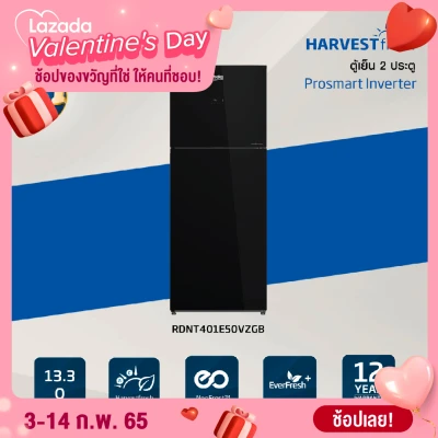 Beko ตู้เย็น 2 ประตู 13.3 คิว รุ่นRDNT401E50VZGB กระจกดำ Inverter รับประกันมอเตอร์ 12 ปี