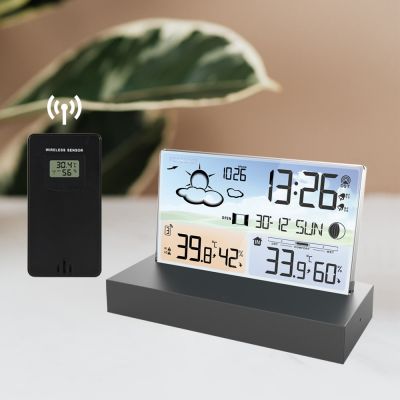 Fanju นาฬิกาข้อมือดิจิทัลสำหรับโต๊ะคอมพิวเตอร์,อุปกรณ์พยากรณ์อากาศความชื้นในนาฬิกาปลุกบอกอุณหภูมิแบตเตอรี่ AA J31ห้องรับแขกห้องนอน