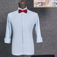 【Ready】? Groomsmen Costume Mens Brotherhood Dress White Shirt Strap Long Sleeve Slim Groom Plus Size Choir Show