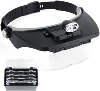 Magnifying Glass with Light LED Illuminated Headband Magnifier Visor with 4 Lenses 1.2X 1.8X 2.5X 3.5X Head Mount Magnifier