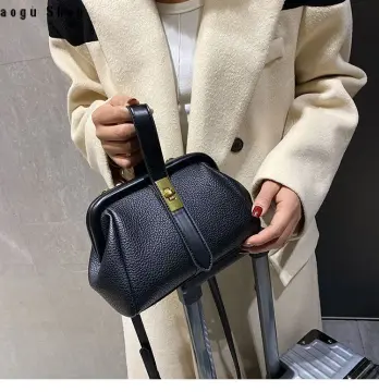 Litchi Pattern Wide Shoulder Strap Crossbody Bag, Autumn/winter Fashionable  Vintage Single-shoulder Crossbody Bag