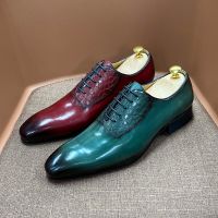 Luxury Men Oxford Cow Leather Handmade Fashion Social Formal Wear Man Wedding Dress Office Pointed Toe Lace Up Men Shoes