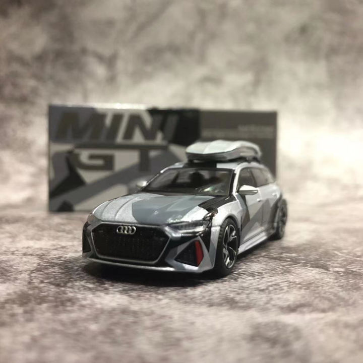 mini-gt-1-64-model-car-audi-rs-6-avant-silver-camouflage-die-cast-alloy-vehicle-display-collection