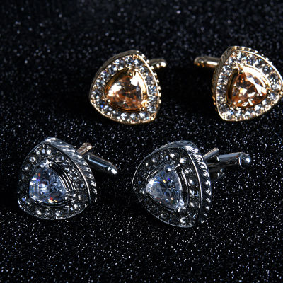 1 Pair Triangle Crystal Zircon Cufflinks Luxury Male Round Wedding Party Decor Classic Fashion Flower Mens Shirt Suit Cufflink