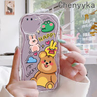 เคส Chenyyyka สำหรับ OPPO A3s A12E A5 2018 Realme C1เคสการ์ตูนแฮปปี้สัตว์มีลวดลายดีไซน์ใหม่เนื้อครีมขอบคลื่นนุ่มเคสมือถือกันกระแทกแบบใสโปร่งใสลายกล้องถ่ายรูปเรียบง่ายอ่อนโยนฝาครอบป้องกัน