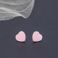 [COD] dripping oil pink heart-shaped soft sister peach heart imitation silver earrings hundred matching gift for women