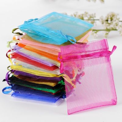 50pcs/lot 7x9 9x12 Wholesale 9x12cm Colorful Drawstring Organza Bags Jewelry Candy Packaging Bags Birthday Party Gift Pouches