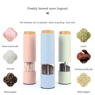 Wheat Straw Pepper Grinder Electric Without Battery Kitchen Convenient Fast Home Utility Tool Pink Green Blue Practical 2021