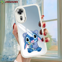 Jinsouwe เคส Oppoa17เคสมือถือสำหรับ OPPO A17สำหรับเด็กผู้หญิงลายการ์ตูนสติทช์ป้องกันเต็มปกหนังเคสกระจก