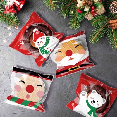 【YF】﹍  100Pcs Cookie Plastic Self-adhesive Biscuits Snack Xmas Decoration Favors