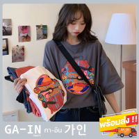 GA IN 2021 มาใหม่ เสื้อยืด Oversize เสื้อโอเวอร์ไซส์ สีพื้น สกรีนเครื่องบิน แนว Street สตรีท สไตล์เกาหลี พร้อมส่ง TOS045