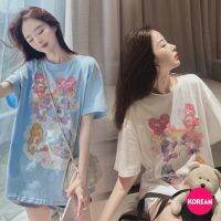 ?Korean Fashion?เสื้อยืดคอกลมแขนสั้น ทรงโอเวอร์ไซส์ สกรีนลายหมีแคร์แบร์ ผ้านิ่มเด้ง 2 สี แฟชั่น