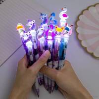 Unicorn Ballpoint pen push type cute and creative three color pen cartoon 0.5mm student gift