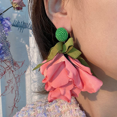 American Style Flower Earrings European Fashion Exaggerated Design Bow Earrings Handmade Jewelry Clip-on Earrings