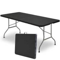 Vebreda 6 Ft Plastic Folding Table Portable Fold-in-Half Table  Black 72.00 X 29.00 X 29.00 Inches Outdoor Table  Small Table Edge Corner Guards