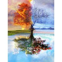 【CC】 printed Four Seasons Picture 40x50cm Decoration Diy Needlework Embroidery Sets