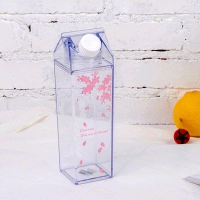 Portable Water Bottle Milk Storage Sakura Print Strawberry Print Sports Drinking Clear Cup For Home School Office