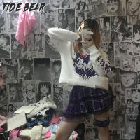 TIDE BEAR เสื้อฮู้ดผู้ชายเสื้อสเวตเตอร์แขนยาวสวมหัวผู้ชายเสื้อกันหนาวสำหรับผู้ชายเสื้อสำหรับผู้หญิงเสื้อสวมคอมีฮู๊ดพิมพ์ลายการ์ตูนย้อนยุคทรงหลวม Bf Plus กำมะหยี่หนาแบบนักเรียน