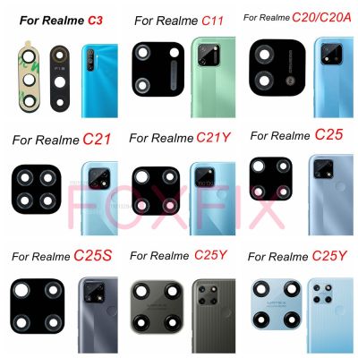กระจกกล้องถ่ายรูปด้านหลังด้านหลังสำหรับ Realme C11 2021 C20 C20A C21 C21Y C55 C25 C25S C25Y C30 C30S C31 C33 C35เปลี่ยน C53 + สติกเกอร์