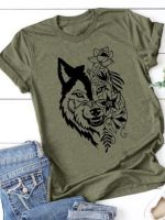 Wolf Head Floral Print T Shirt Women Short Sleeve O Neck Loose Tshirt Summer Women Tee Shirt Tops Camisetas Mujer