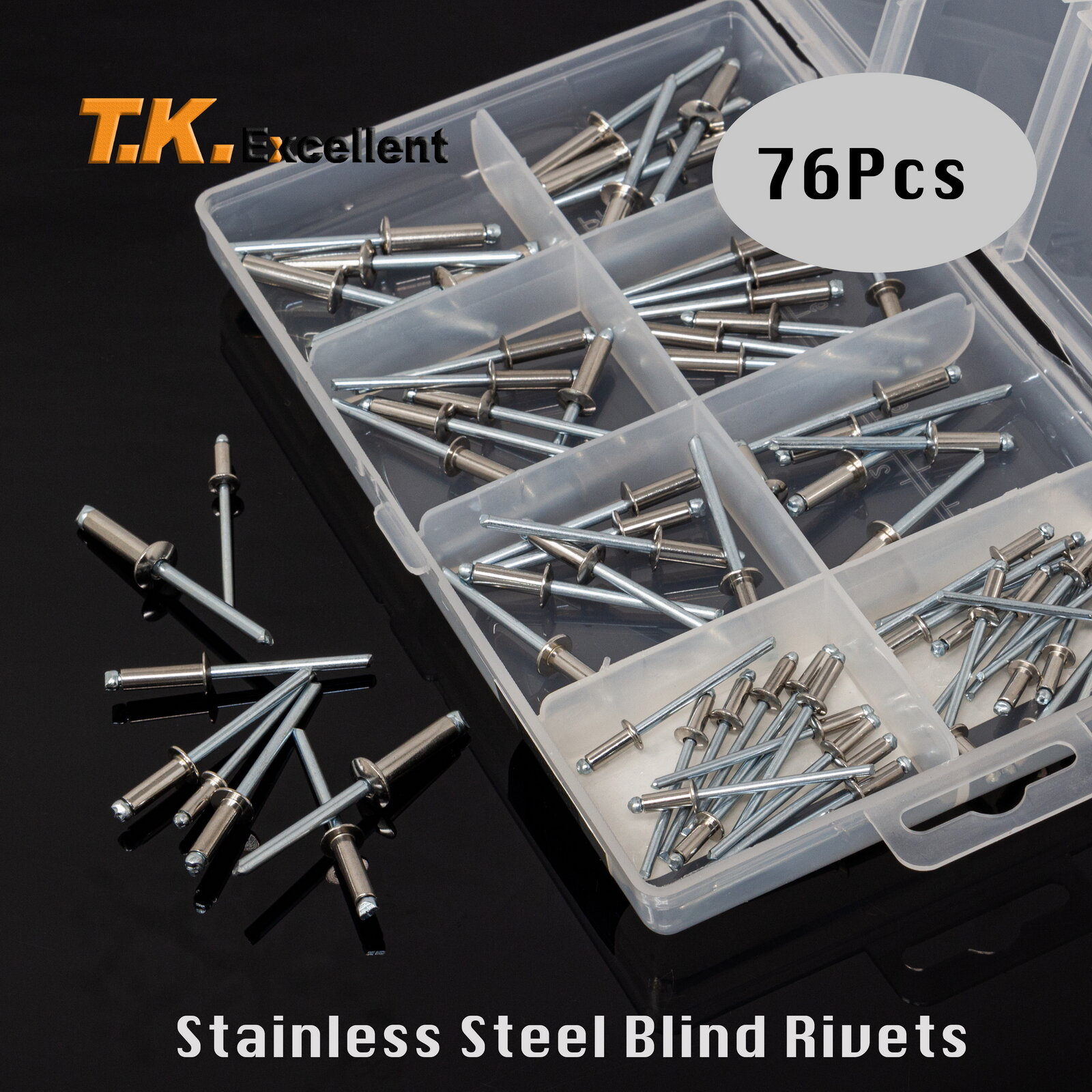 Stainless Steel Small Head Blind Rivet Mandrel Pop Rivets Assortment Kit,76Pcs 