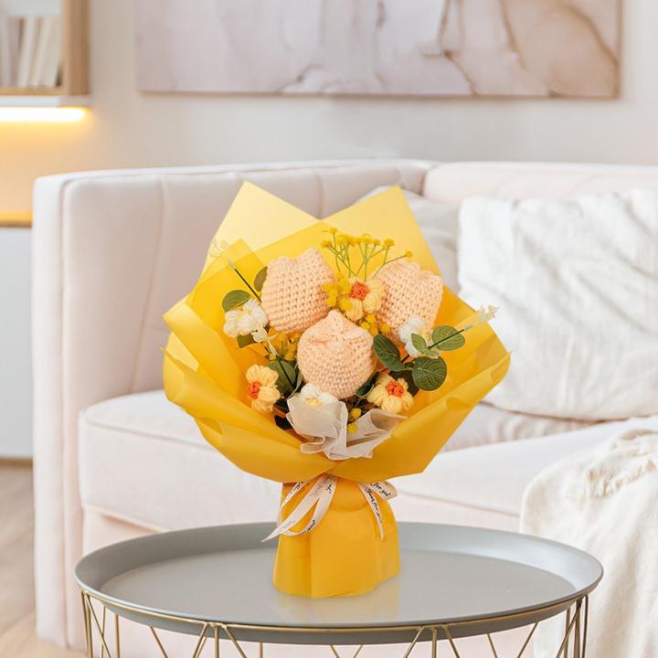 simhoa-ช่อดอกไม้ดอกไม้โครเชต์ทิวลิปปลอมดอกไม้สำหรับงานเลี้ยงวันขอบคุณพระเจ้าที่บ้าน