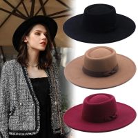 New Fashion Warm Woolen Big Brim Jazz Cap/British Elegant Ring-shaped Concave Flat Felt Hat/Beach Sun Caps for Men Wom