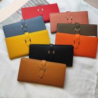 ✇ New Genuine Leather Women Wallets Luxury Long Hasp Lychee Pattern Coin Purses Female Brand Solid Colors Thin Clutch Phone Bag