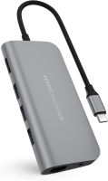 HyperDrive USB-C Hub Adapter for iPad Pro, MacBook Pro/Air, Power 9-in-1 USBC Hub Dongle with 4K HDMI, USB-C PD, Gigabit Ethernet, Audio Jack, 3X USB 3.0, Micro/SD Card Slots (Space Gray) Black