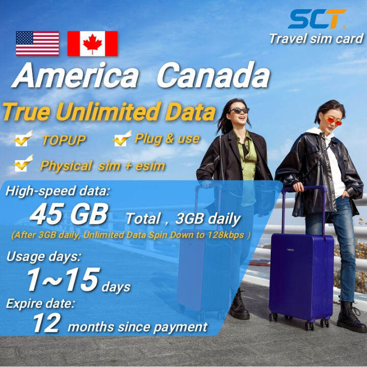 USA / CANADA Unlimited Data Travel Sim Card Prepaid esim Cards 4G LTE