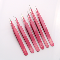 Pink Stainless Steel Tweezers High Quality Anti-static Pointed Round Elbow Household Makeup Girl Eyelash Curler Repair Tools