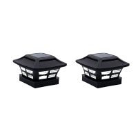 2X Solar Post Cap Lights 2 Lighting Modes LED Deck Fence Cap Lights for 4X4 Wooden Posts Garden Decoration Warm Black