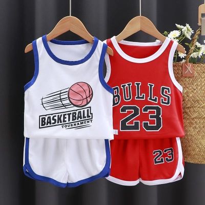 80-160CM Childrens Breathable Sports Suit Basketball Uniform Casual Vest Baby Sleeveless Jersey Performance Clothing Quick-Drying Korean Version