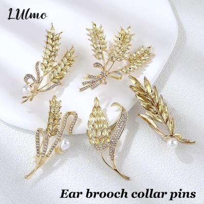 Gold Color Crystal Wheat Ear Brooch Collar Pins Silk Scarf Buckle For Suit Shining Women Mens Party Brooches Jewelry